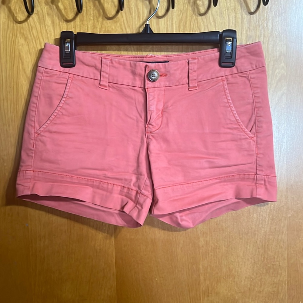 Salmon colored stretch shorts